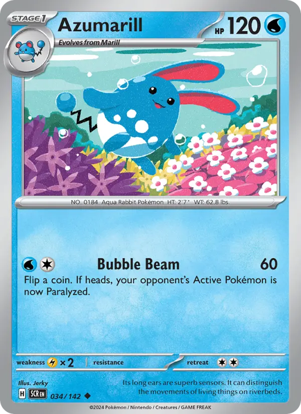 Azumarill Reverse Holo 034/142 Stellar Crown Pokémon Card