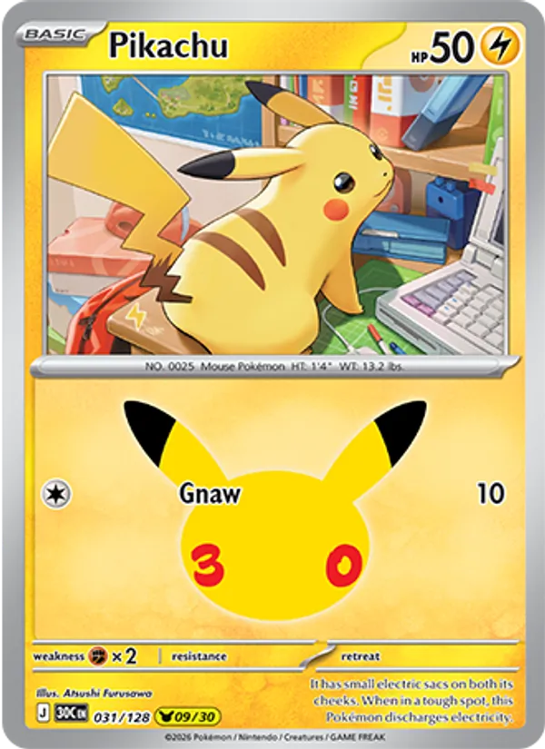 Pikachu Normal 031/128 30th Celebration Pokémon Card