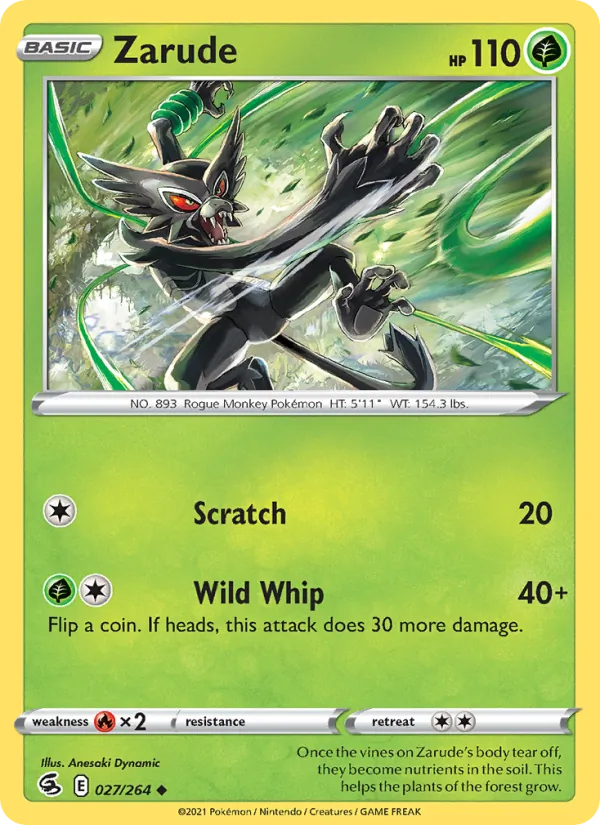 Zarude Reverse Holo 027/264 Fusion Strike Pokémon Card