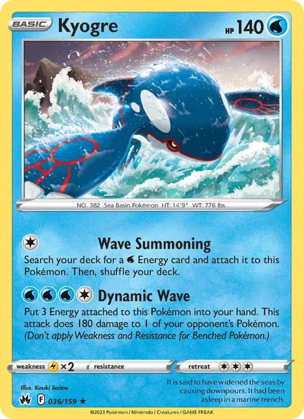 Kyogre Reverse Holo 036/159 Crown Zenith Pokémon Card