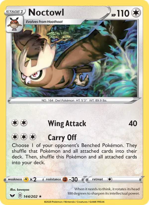 Noctowl Reverse Holo 144/202 Sword & Shield Pokémon Card