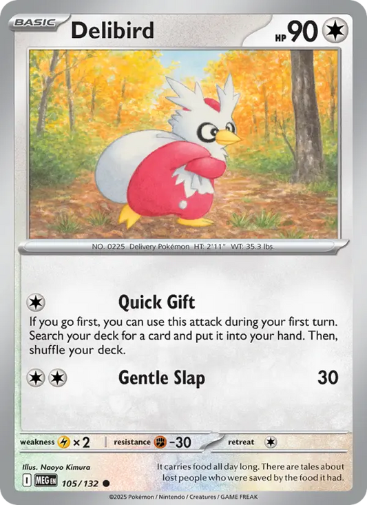 Delibird Reverse Holo 105/132 Mega Evolution Pokémon Card