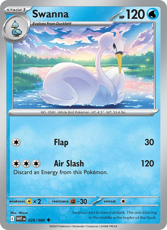 Swanna Normal 026/86 White Flare Pokémon Card