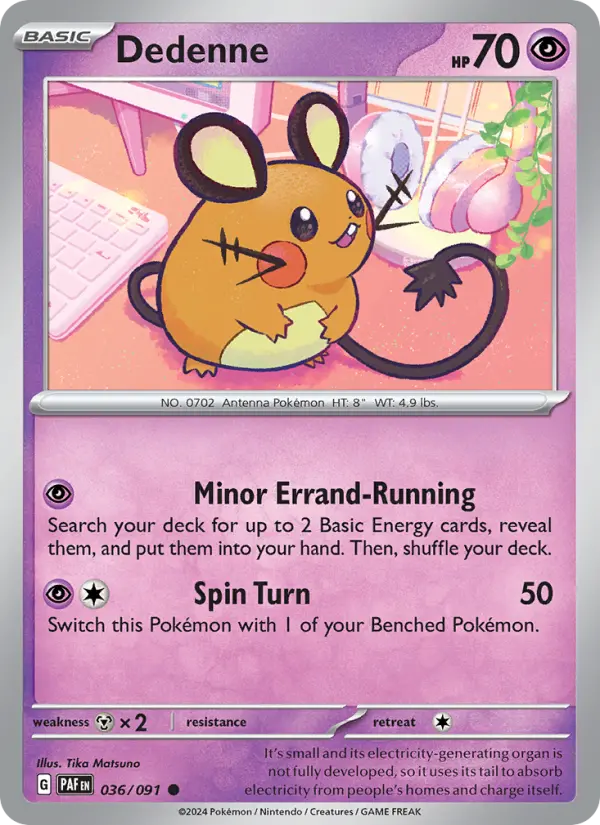 Dedenne Reverse Holo 036/91 Paldean Fates Pokémon Card