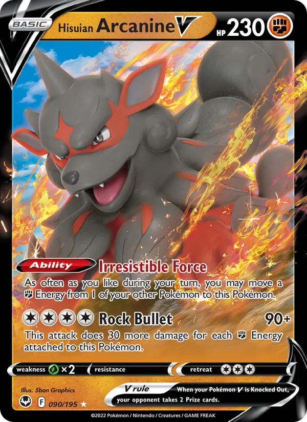 Hisuian Arcanine V Holo 090/195 Silver Tempest Pokémon Card