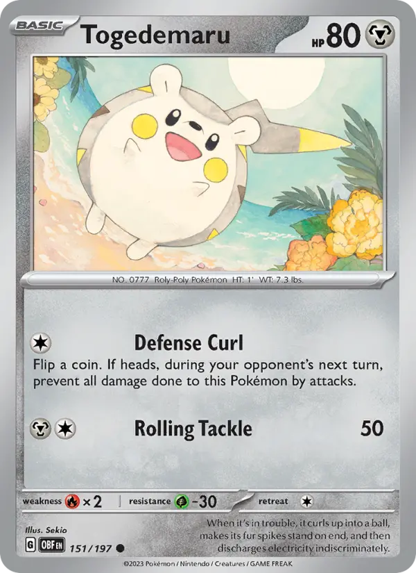 Togedemaru Reverse Holo 151/197 Obsidian Flames Pokémon Card