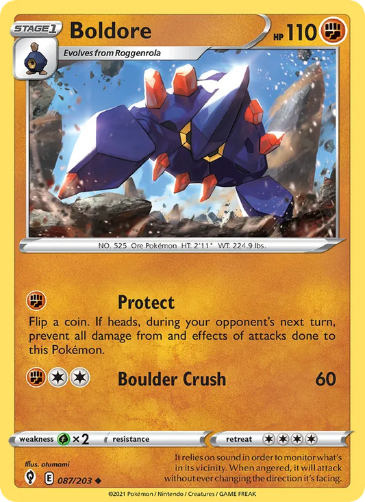 Boldore Reverse Holo 087/203 Evolving Skies Pokémon Card