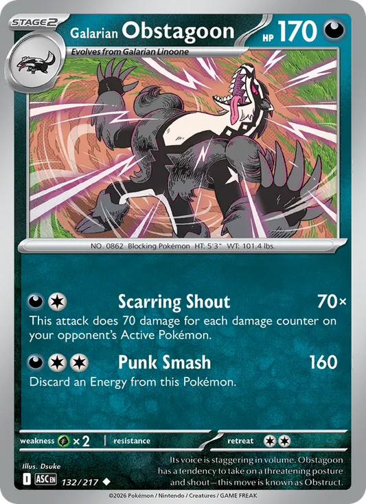 Galarian Obstagoon Normal 132/217 Ascended Heroes Pokémon Card
