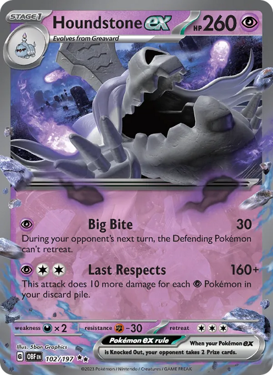 Houndstone ex Holo 102/197 Obsidian Flames Pokémon Card