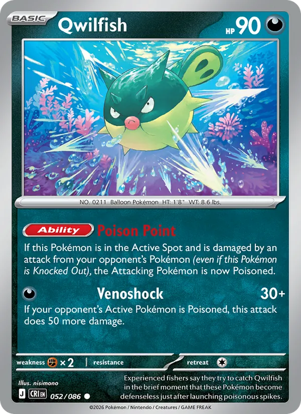 Qwilfish Non-Holo 052/86 Chaos Rising Pokémon Card