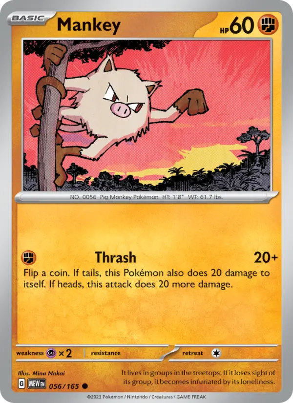 Mankey Reverse Holo 056/165 151 Pokémon Card
