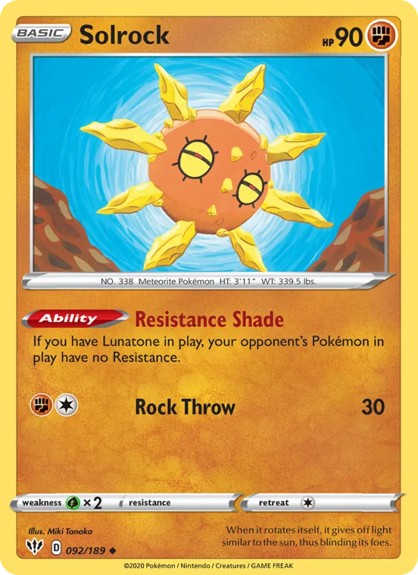Solrock Reverse Holo 092/189 Darkness Ablaze Pokémon Card