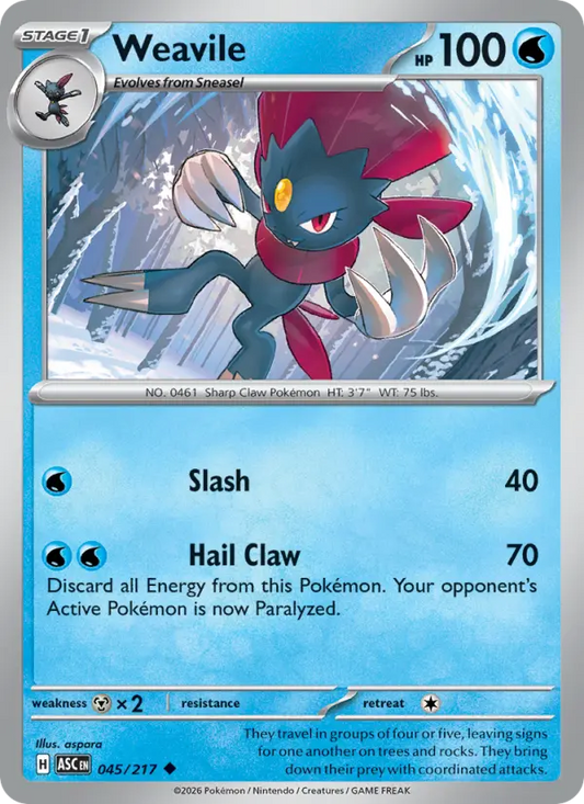 Weavile Reverse Holo 045/217 Ascended Heroes Pokémon Card