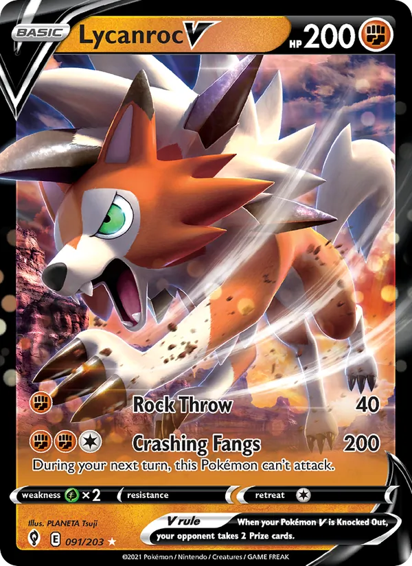 Lycanroc V Holo 091/203 Evolving Skies Pokémon Card