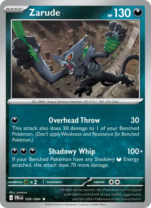 Zarude Reverse Holo 056/84 Pitch Black Pokémon Card