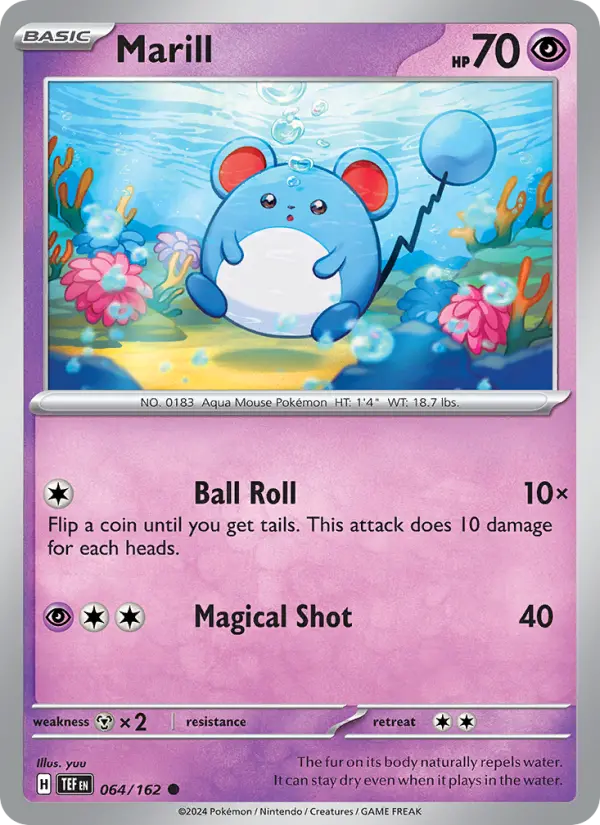 Marill Reverse Holo 064/162 Temporal Forces Pokémon Card