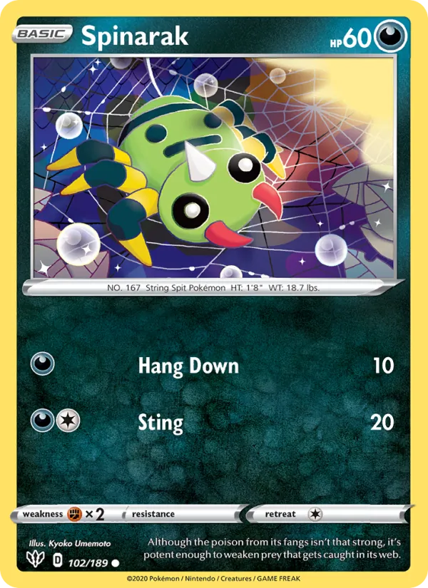 Spinarak Reverse Holo 102/189 Darkness Ablaze Pokémon Card