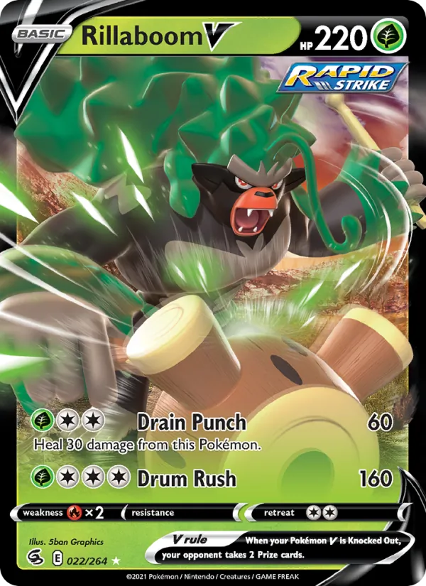 Rillaboom V Holo 022/264 Fusion Strike Pokémon Card
