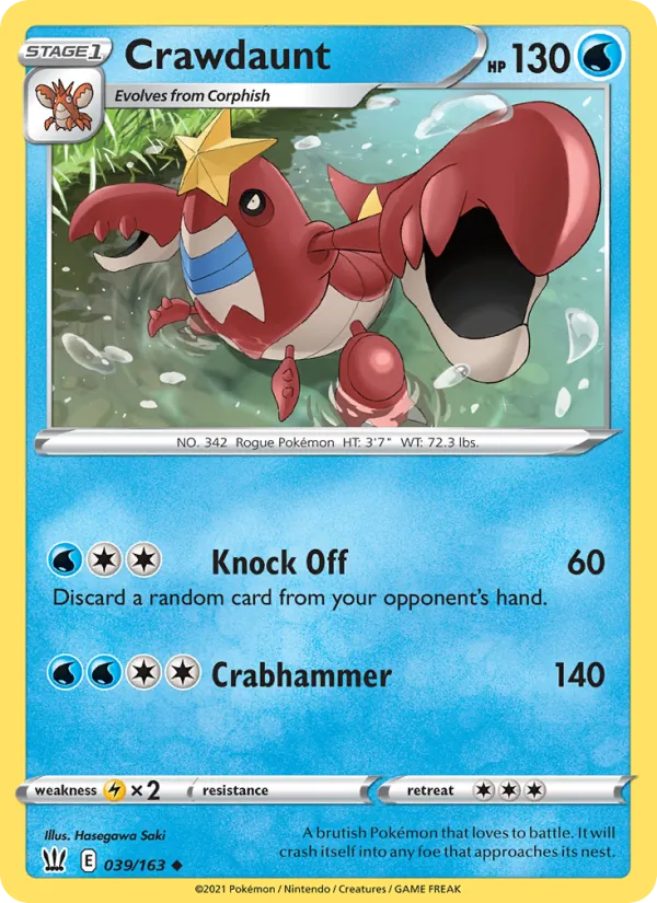 Crawdaunt Reverse Holo 039/163 Battle Styles Pokémon Card