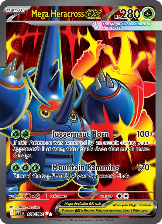 Mega Heracross ex Holo 108/94 Phantasmal Flames Pokémon Card