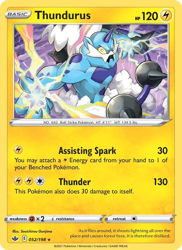 Thundurus Reverse Holo 052/198 Chilling Reign Pokémon Card