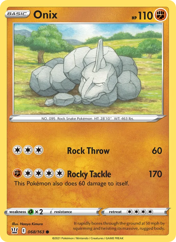 Onix Reverse Holo 068/163 Battle Styles Pokémon Card