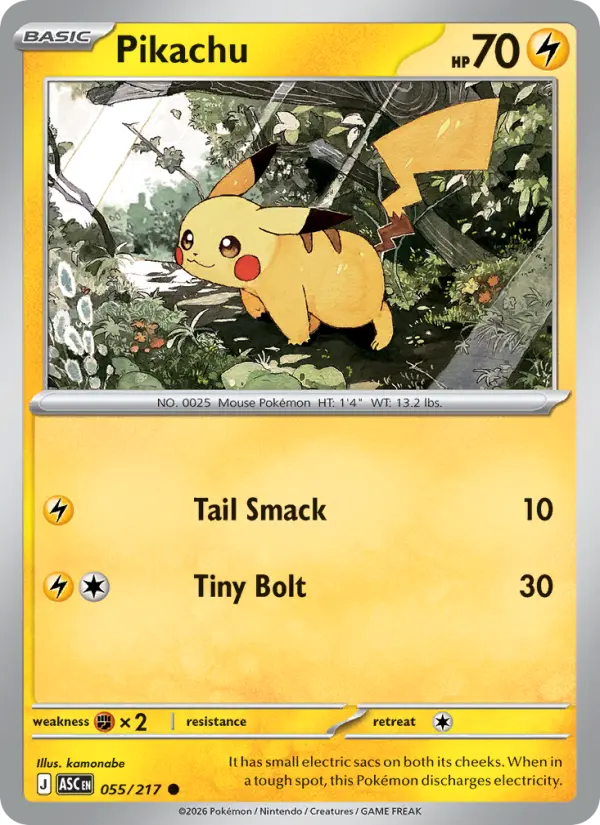 Pikachu Reverse Holo 055/217 Ascended Heroes Pokémon Card