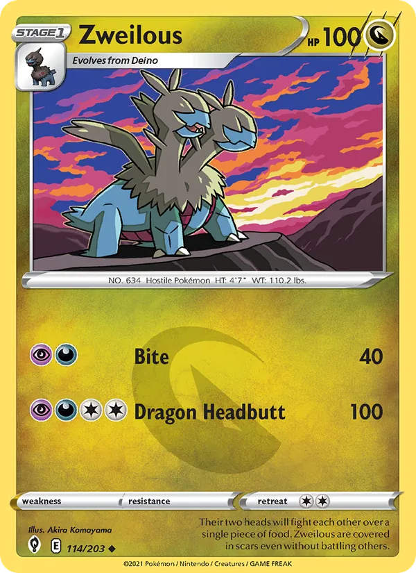 Zweilous Reverse Holo 114/203 Evolving Skies Pokémon Card