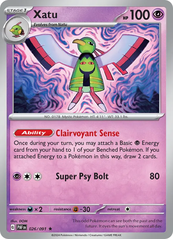 Xatu Reverse Holo 026/91 Paldean Fates Pokémon Card