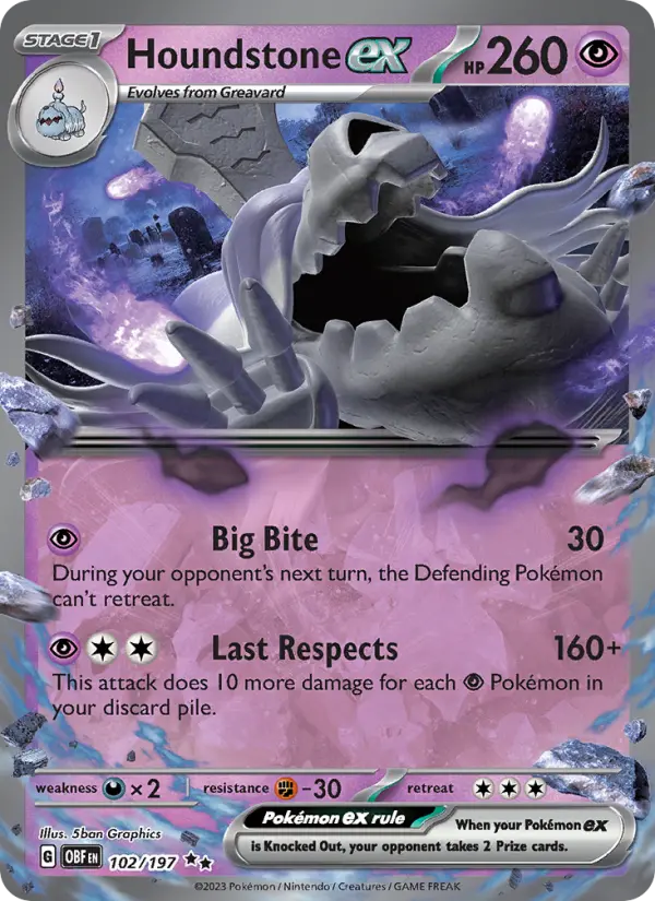 Houndstone ex Holo 102/197 Obsidian Flames Pokémon Card