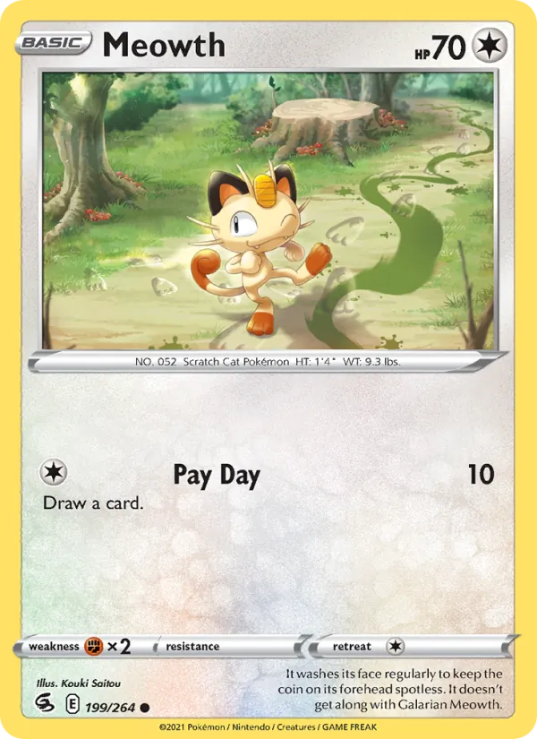 Meowth Reverse Holo 199/264 Fusion Strike Pokémon Card