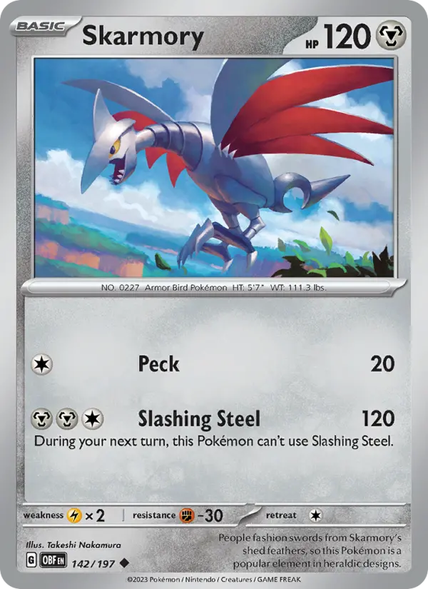 Skarmory Reverse Holo 142/197 Obsidian Flames Pokémon Card