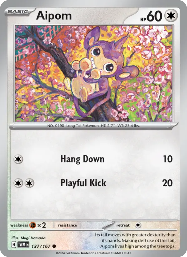 Aipom Reverse Holo 137/167 Twilight Masquerade Pokémon Card
