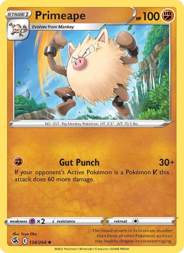 Primeape Reverse Holo 134/264 Fusion Strike Pokémon Card