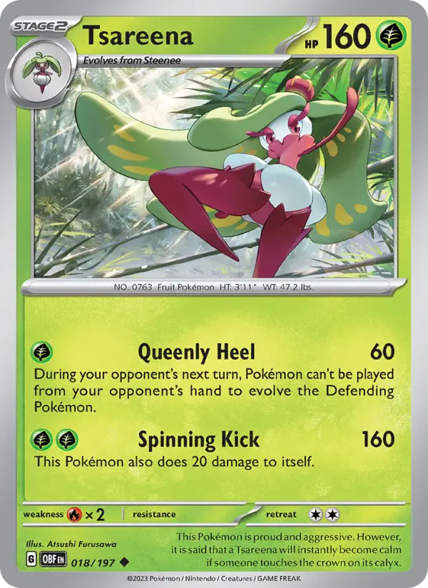 Tsareena Reverse Holo 018/197 Obsidian Flames Pokémon Card