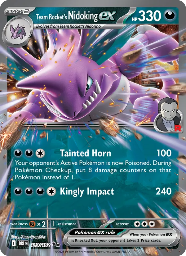 Team Rocket's Nidoking ex Holo 119/182 Destined Rivals Pokémon Card