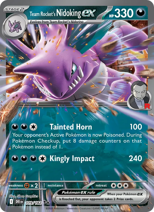 Team Rocket's Nidoking ex Holo 119/182 Destined Rivals Pokémon Card