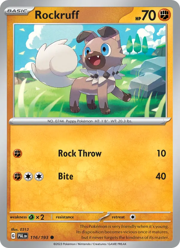 Rockruff Non-Foil 116/193 Paldea Evolved Pokémon Card