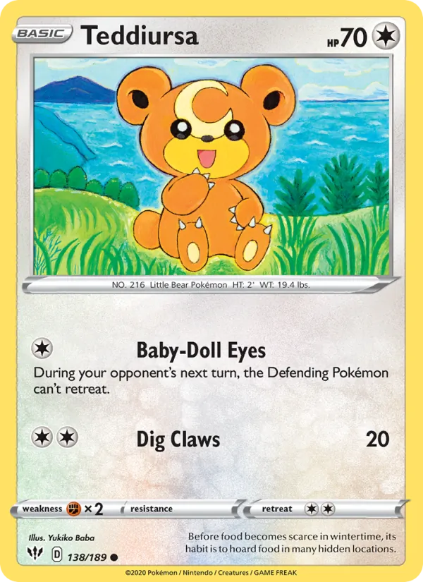 Teddiursa Reverse Holo 138/189 Darkness Ablaze Pokémon Card
