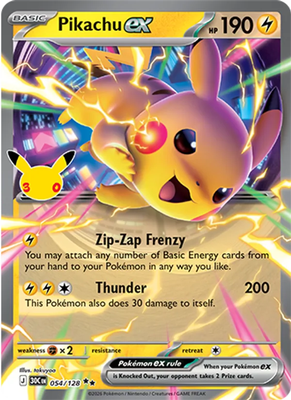 Pikachu ex Normal 054/128 30th Celebration Pokémon Card