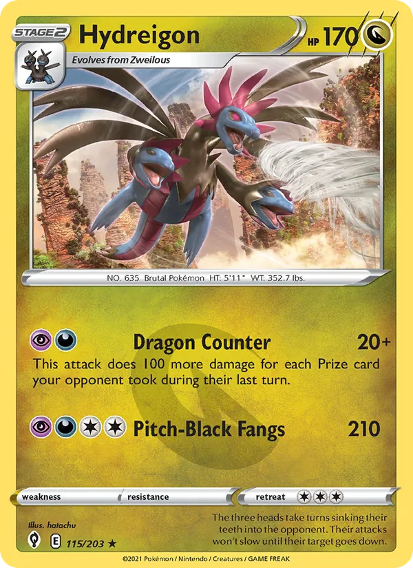 Hydreigon Reverse Holo 115/203 Evolving Skies Pokémon Card