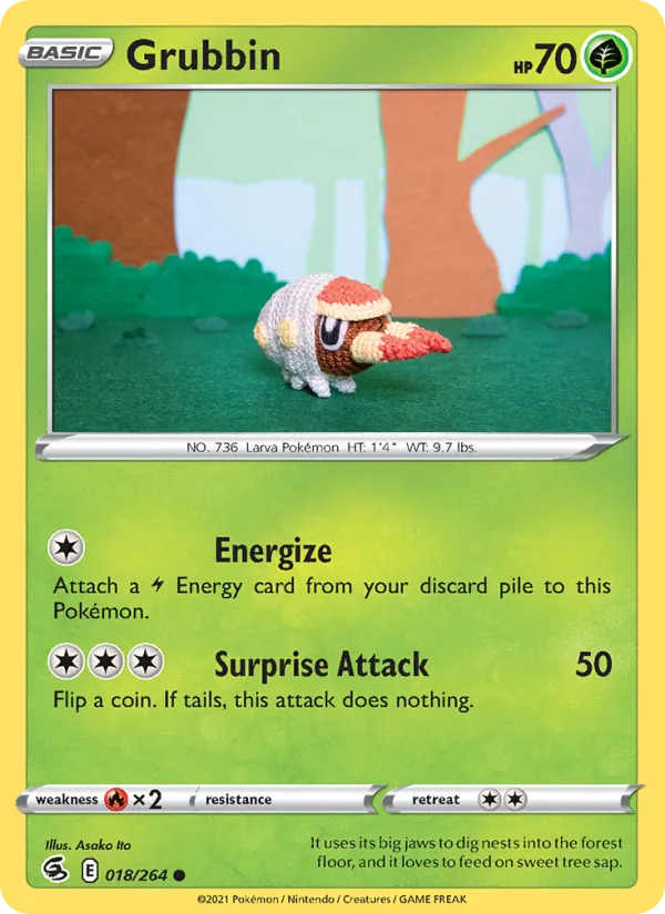 Grubbin Reverse Holo 018/264 Fusion Strike Pokémon Card