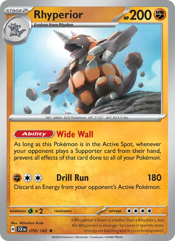 Rhyperior Reverse Holo 076/142 Stellar Crown Pokémon Card