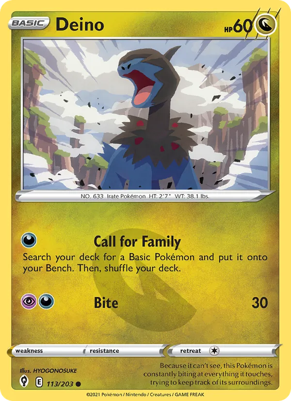 Deino Reverse Holo 113/203 Evolving Skies Pokémon Card