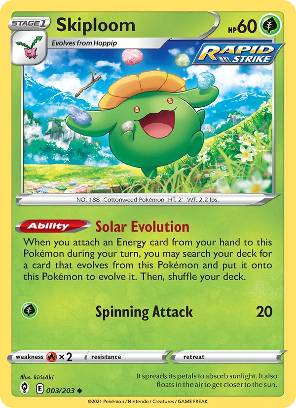 Skiploom Reverse Holo 003/203 Evolving Skies Pokémon Card