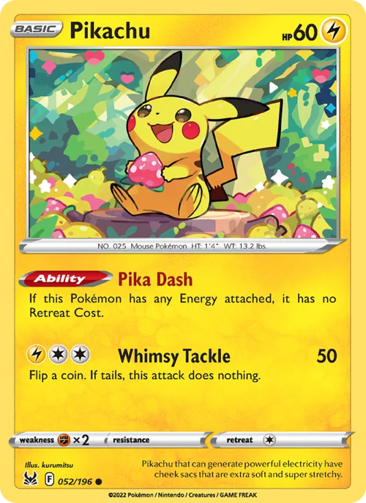 Pikachu Normal 052/196 Lost Origin Pokémon Card