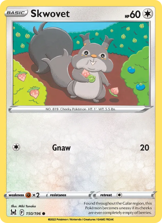 Skwovet Reverse Holo 150/196 Lost Origin Pokémon Card