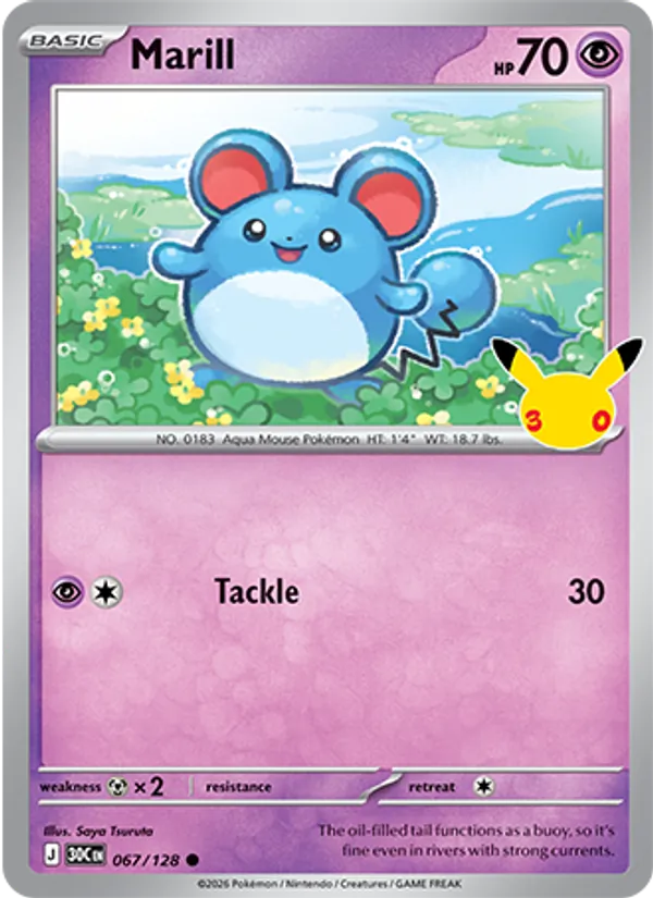 Marill Normal 067/128 30th Celebration Pokémon Card