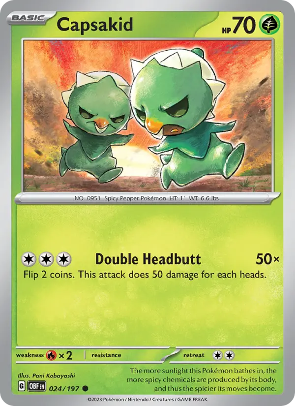 Capsakid Reverse Holo 024/197 Obsidian Flames Pokémon Card