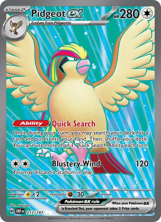 Pidgeot ex Holo 217/197 Obsidian Flames Pokémon Card